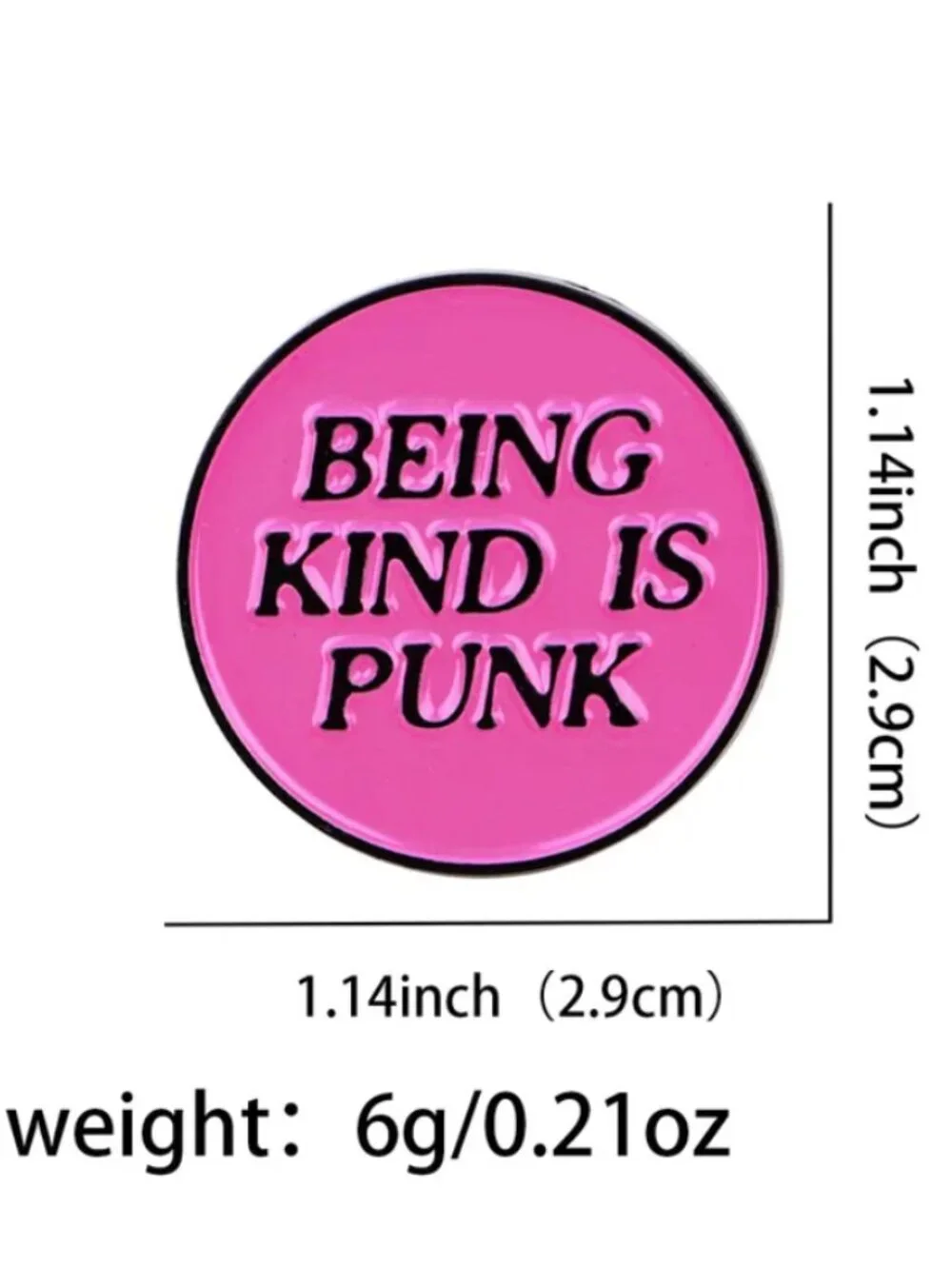 Being Kind Is Punk Enamel Pin – Pink Round Statement Pin 1.14” Cute Aesthetic